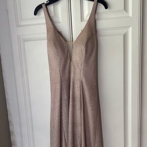 Gianni Bini Shimmery Blush V-Neck Prom Dress